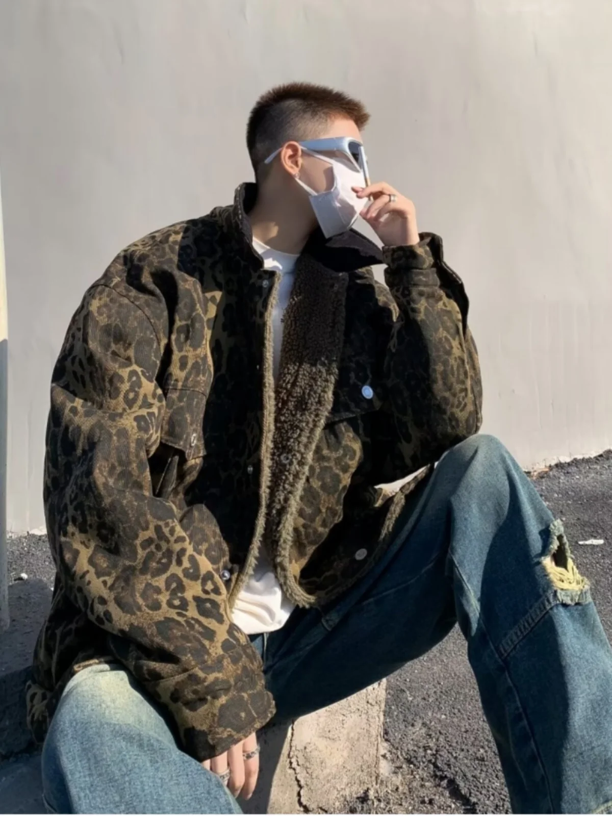 

Men's Winter Thiened Fce Lined Cotton Jaet Warm Street Sle Retro Trendy High Street Cool Men's Cotton Coat