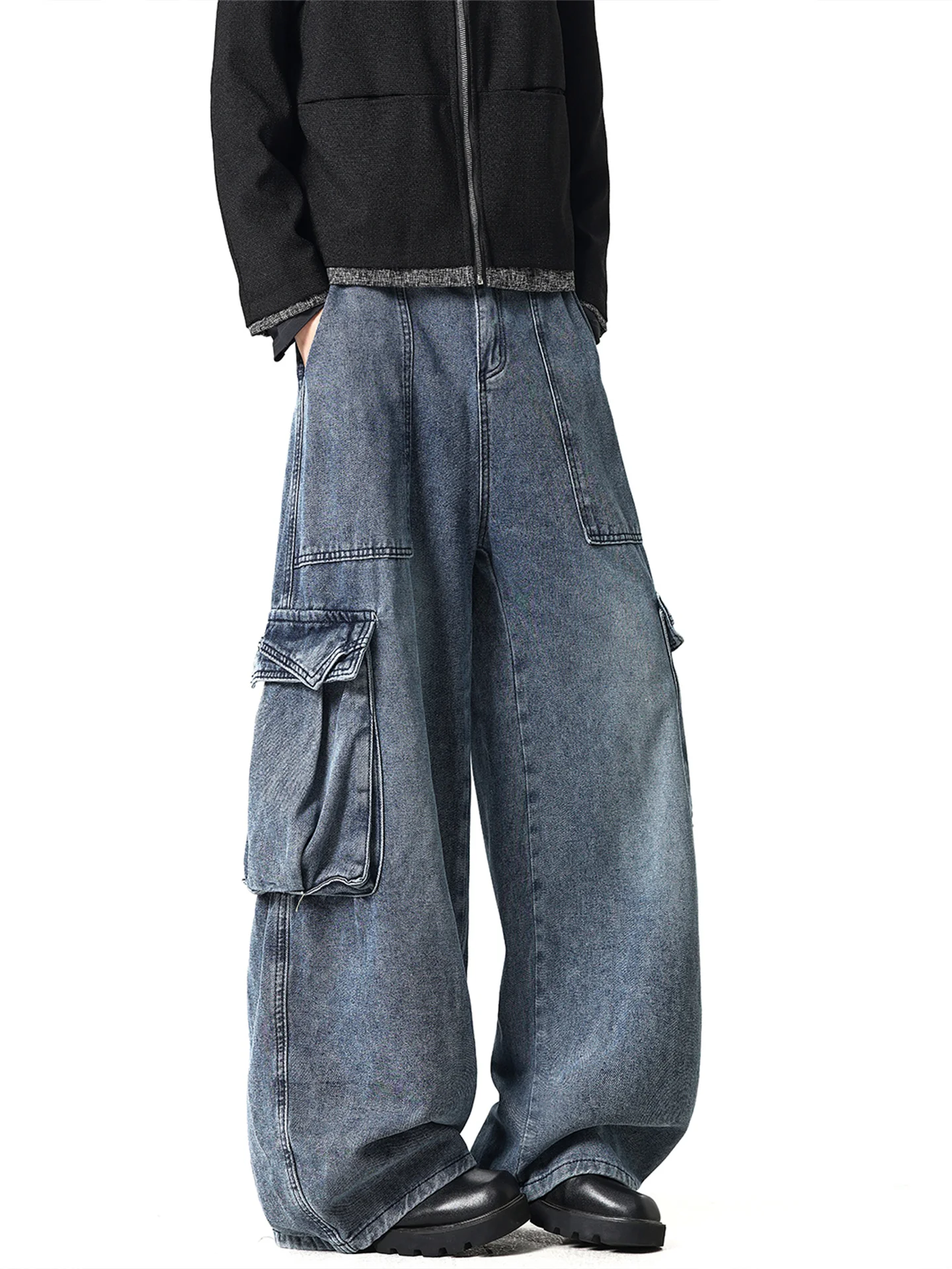 

Мужские джинсы в американском стиле, широкие, повседневные, рабочие, модные, новые, из плотной ткани, в уличном стиле, прямые, свободные, в пол.