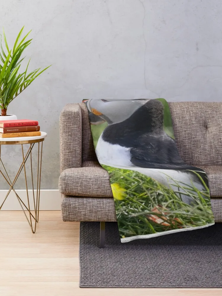 A puffin with flowers Throw Blanket Sofa Decorative Throw Blankets