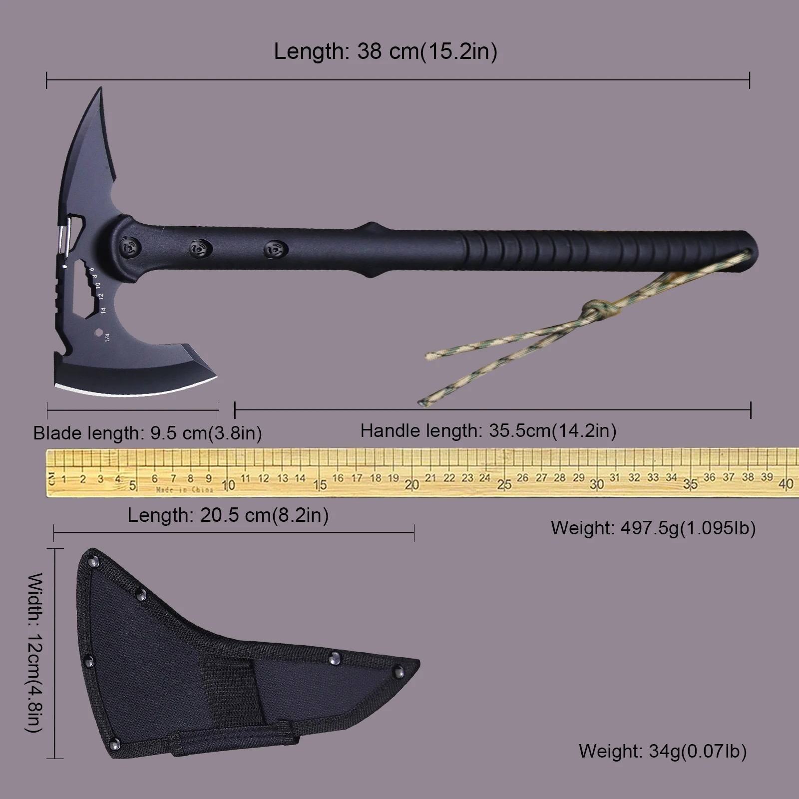 BA-KOR black fiberglass handle multi-purpose camping axe, outdoor tree chopping firewood axe, survival manual axe