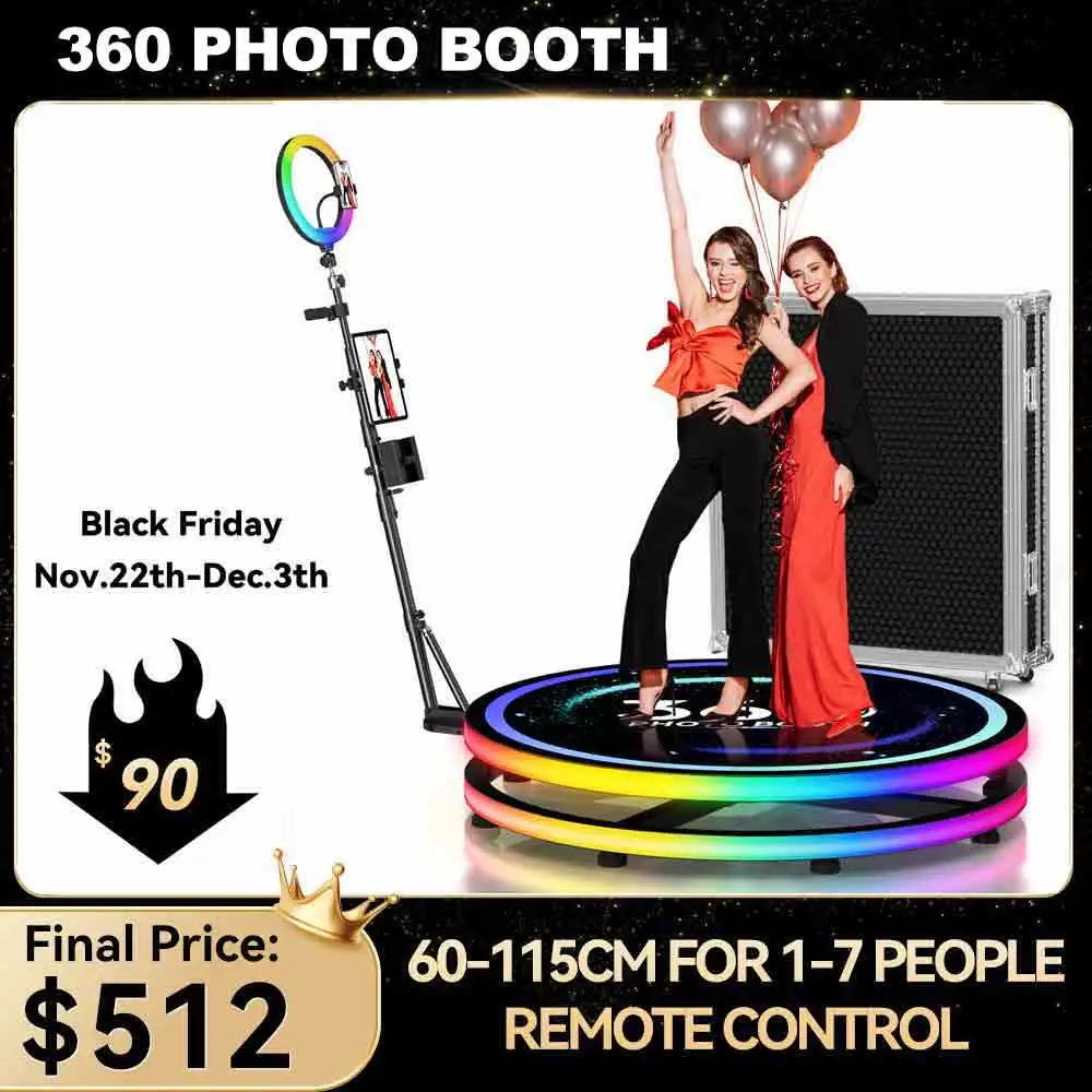 360 Photo Booth Machine with APP Control Automatic 360 Video Photo Booth Spinner with Flight Case Platform 360 Rotating Camera