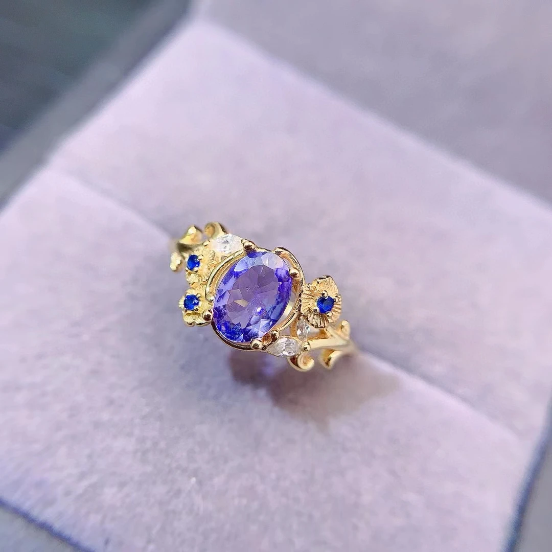 Bague en argent avec tanzanite naturelle, 0,7 ct, 5mm x 7mm, qualité VVS, bijoux plaqués or, solide 925