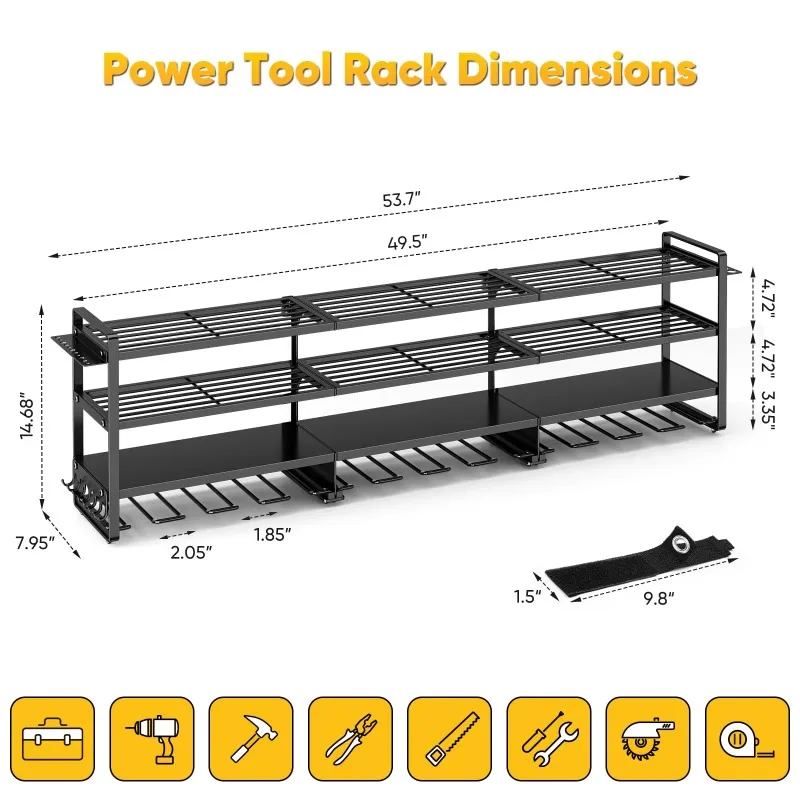 4 Tier 12 Drills Holder Heavy Duty Metal Wall Mounted Drill Rack Power Tool Organizer For Workshop Garage Basement