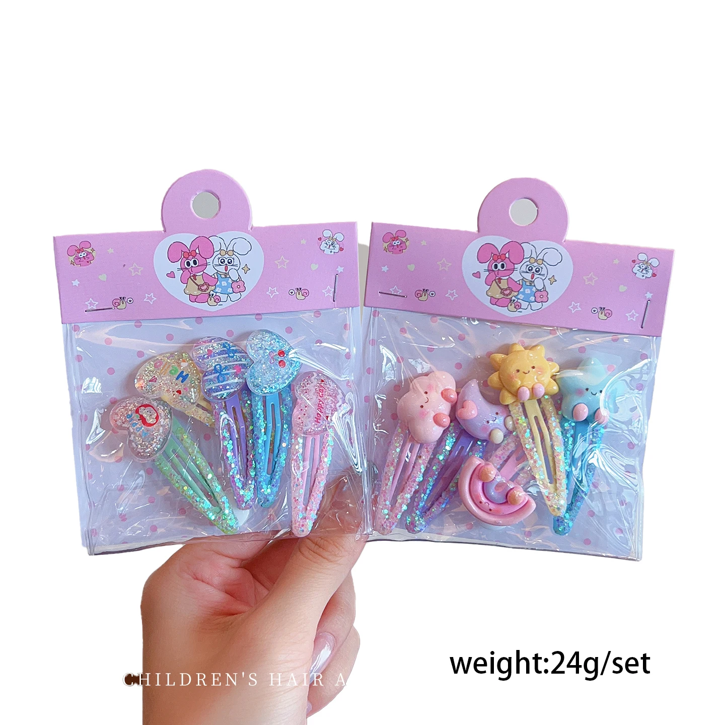5 Stück/Set 2026 Neue Niedliche Glitzer-Pailletten Cartoon Haarspangen Makronen Funkelnde Stern- und Hasen-Haarklammern für Babys und Kleinkinder – Detail 6