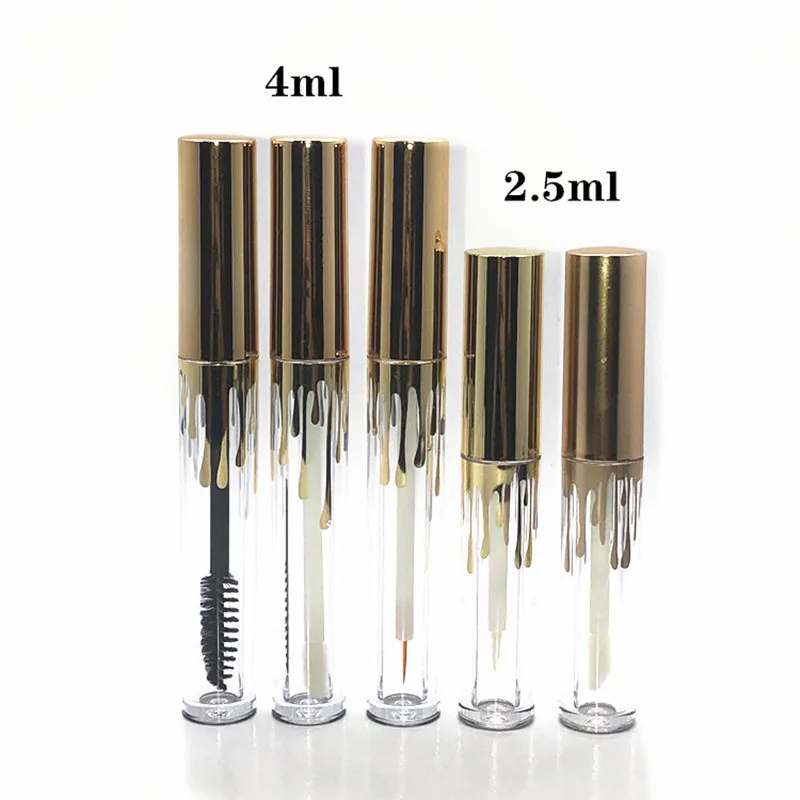 10-100pcs 4ml Empty Lip Gloss Container Gold Water Droplets Lip Glaze Tubes Eyelash Bottle Mascara Cosmetic Packing Wholesale