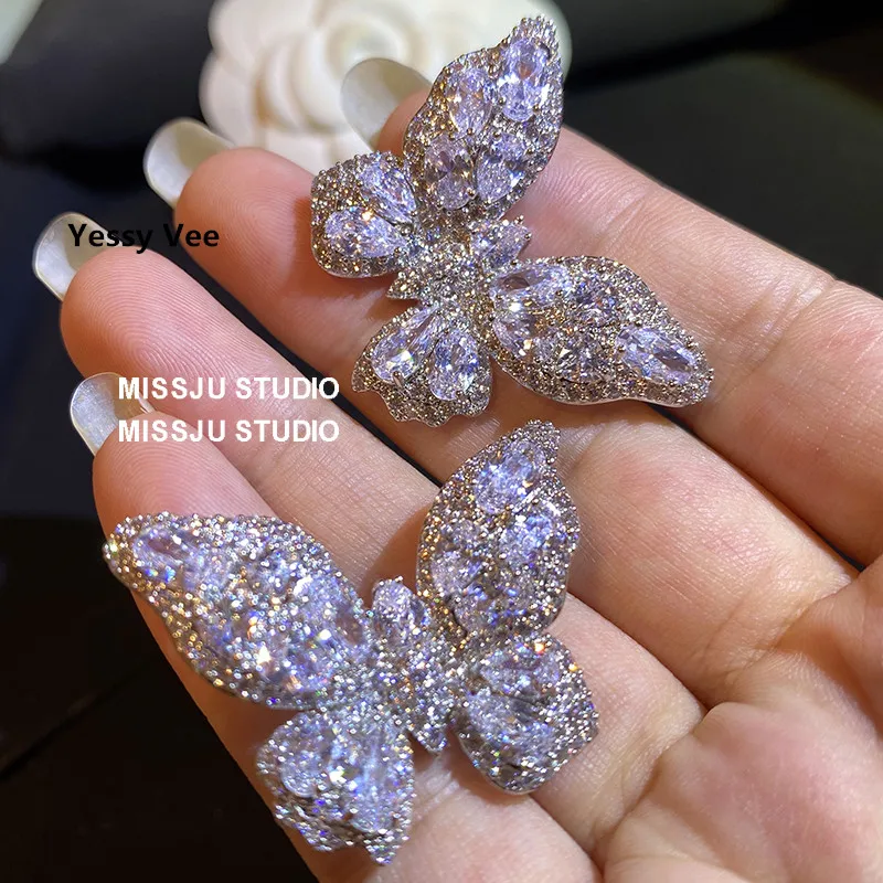 Yessy Vee Women Exquisite Art White Gold Color Butterfly Earrings Zircon Diamond 925 Silver Earrings Spring Party New Arrival