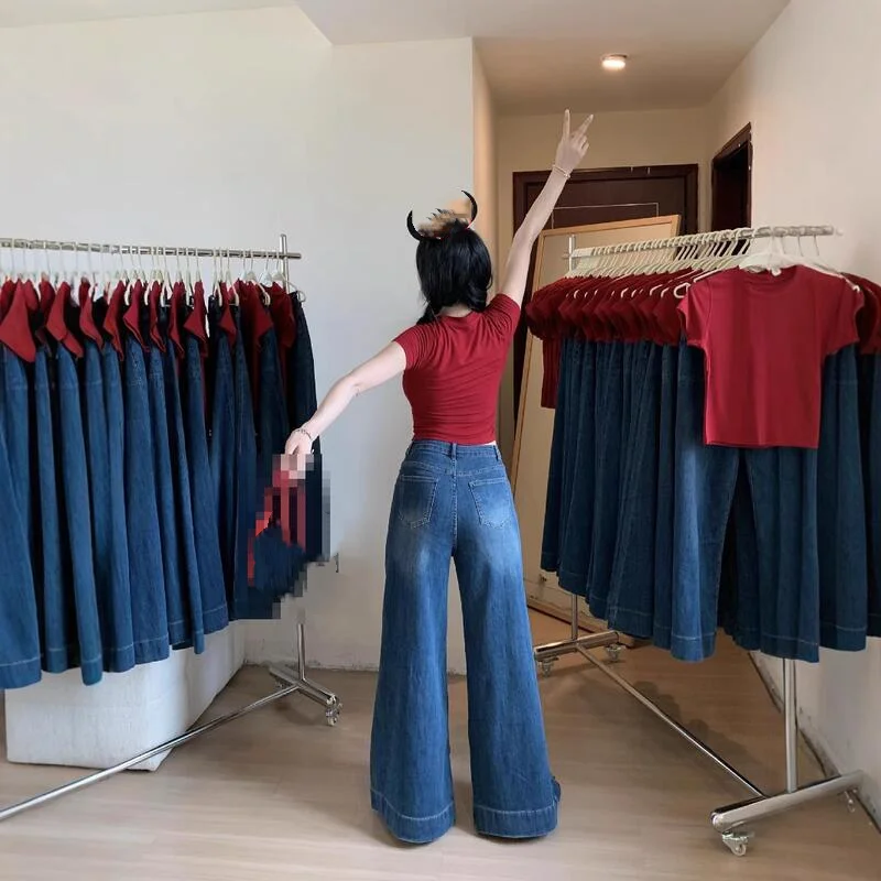 

Новые женские джинсы в стиле американского аниме ретро с эффектом слоновьих лапок, с высокой талией, широкими штанинами, для девочек, весна-осень