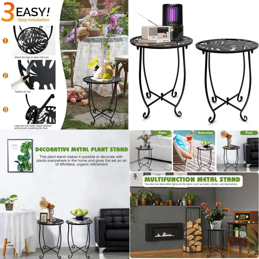 

Всепогодные металлические приставные столики для использования в помещении или на улице, компактная круглая мебель для патио, идеально подходит для балкона, сада или веранды