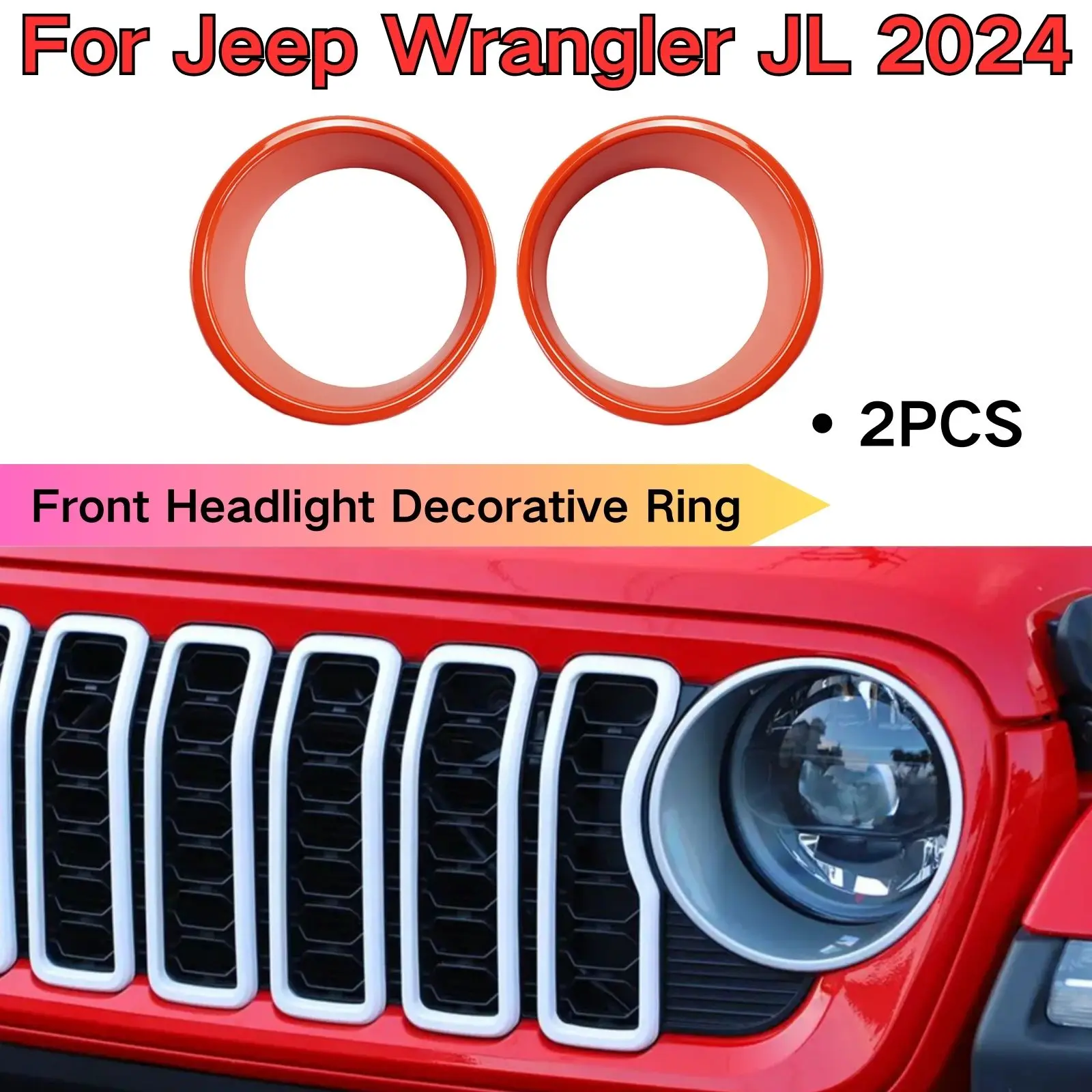 

For Jeep Wrangler JL 2024 Headlight Decorative Ring Carbon Fiber Look A Pair Front Bumper Mesh Grille Sticker Car Accessories