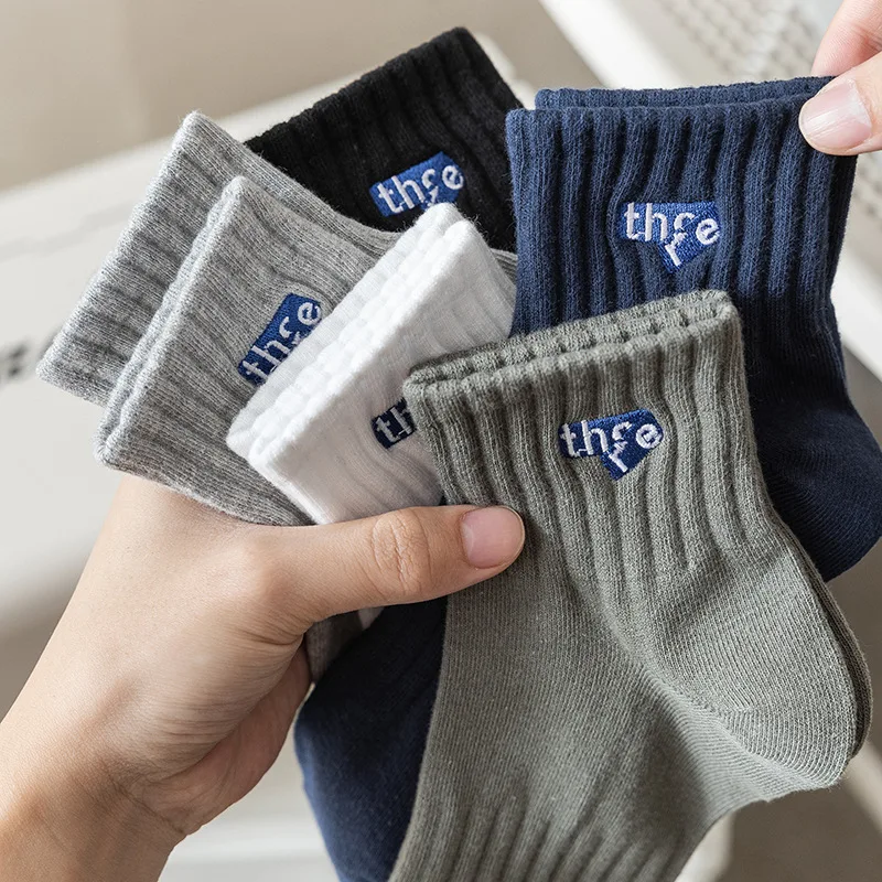 5 Pairs/lot Combed Cotton Socks Men Socks  Odor-proof Sweat Absorption Spring Medium Cylinder Breathable  Short Tube