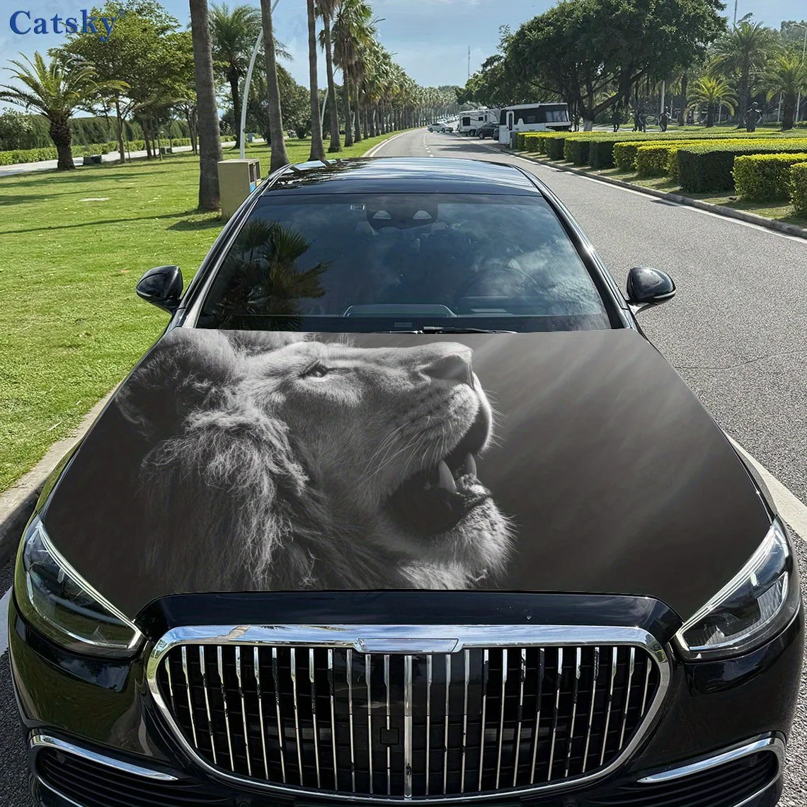 

Мемтический принт льва, наклейки на капот автомобиля, водонепроницаемая самоклеящаяся наклейка на капот автомобиля из ПВХ, защитные наклейки для украшения капота автомобиля,