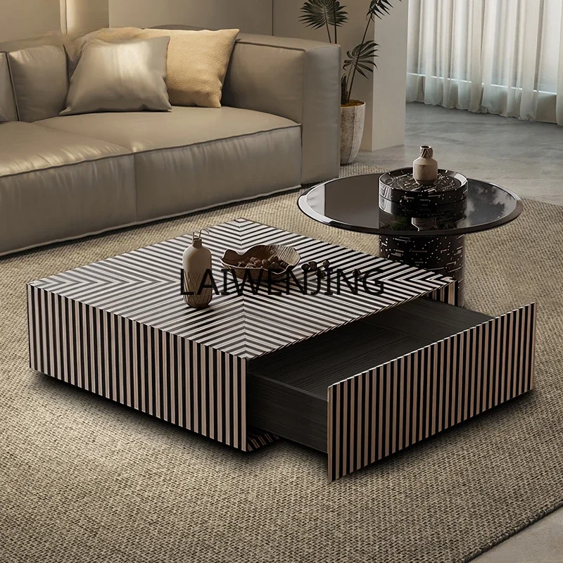 

LYN creative living room zebra coffee table side table combination square table with storage drawer