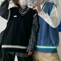 Sweater Vest Men V-neck Shrug Patchwork Knitted Couples Ins Plus Size 3XL Oversize Harajuku Vests Chic Korean Style Leisure
