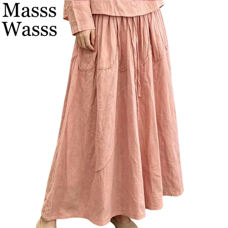 

Masss Wasss 2026 Korean Summer Womens Elegant Casual Skirts Ladies Fashion Classic Loose Vintage A-line Elastic Waist Streetwear