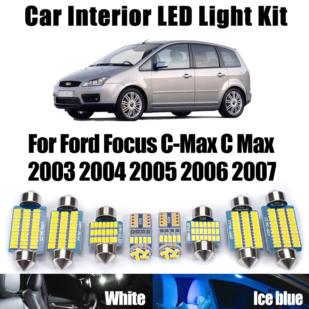 

16Pcs Canbus LED Interior Reading Map Dome Vanity Mirror Light Kit For Ford Focus C-Max C Max 2003-2005 2006 2007 Car Lighting