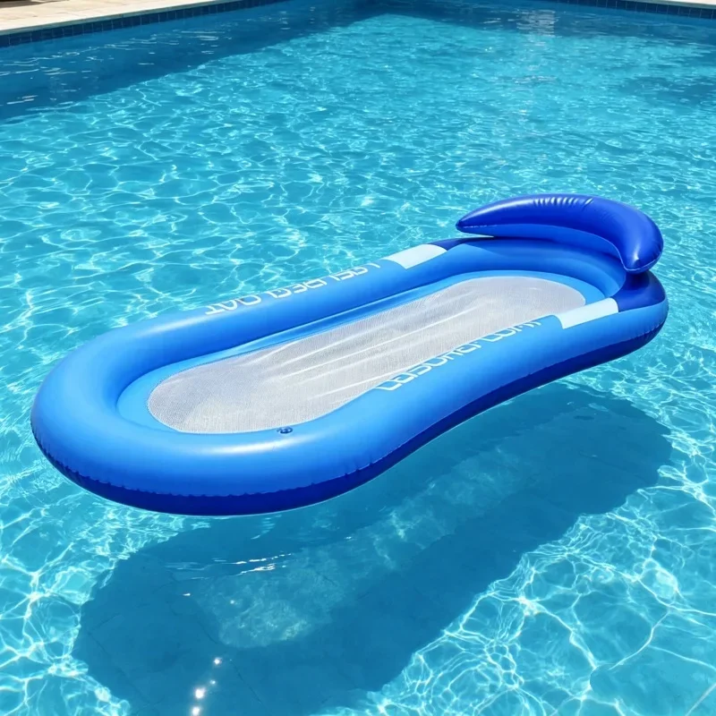 1 unidad de tumbona inflable plegable para agua con respaldo de red, sofá cama azul para adultos, juguete acuático plegable para piscina exterior