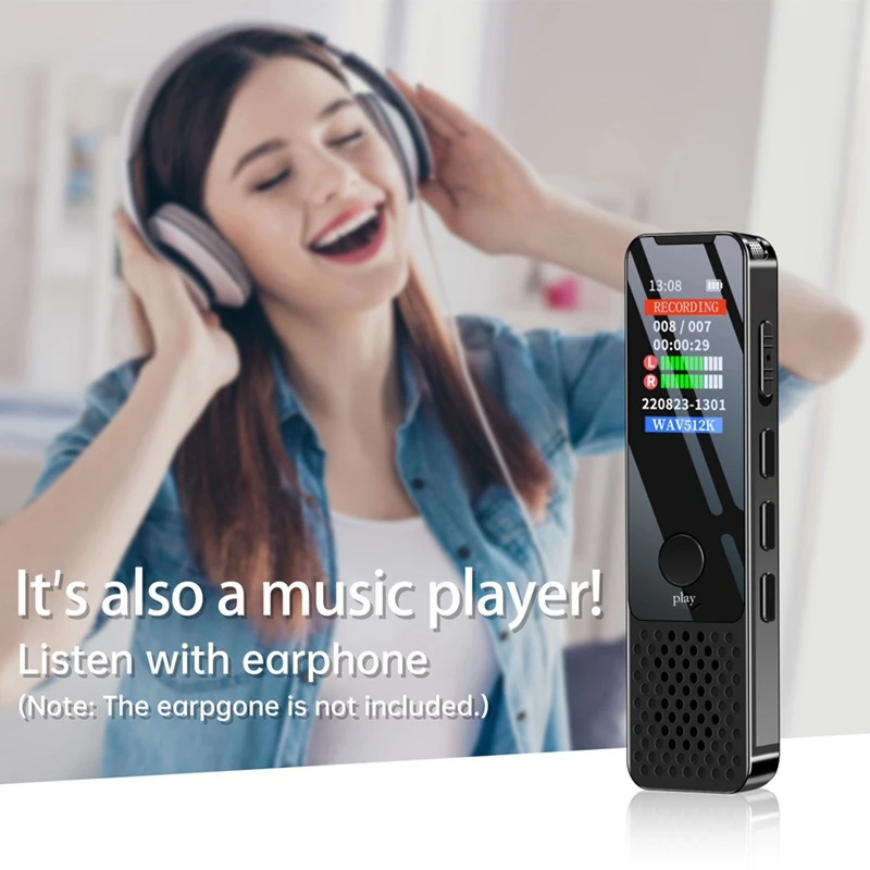 Digital Voice Recorder Activated Record Music Player 1536KBPS High Recording Noise Reduction MP3 Player For Meeting 64G