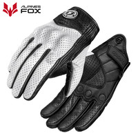 Genuine Leather Perforated Motorbike Gloves Men Women Retro Summer Breathable Motorcycle Motocross Racing Street Gloves White