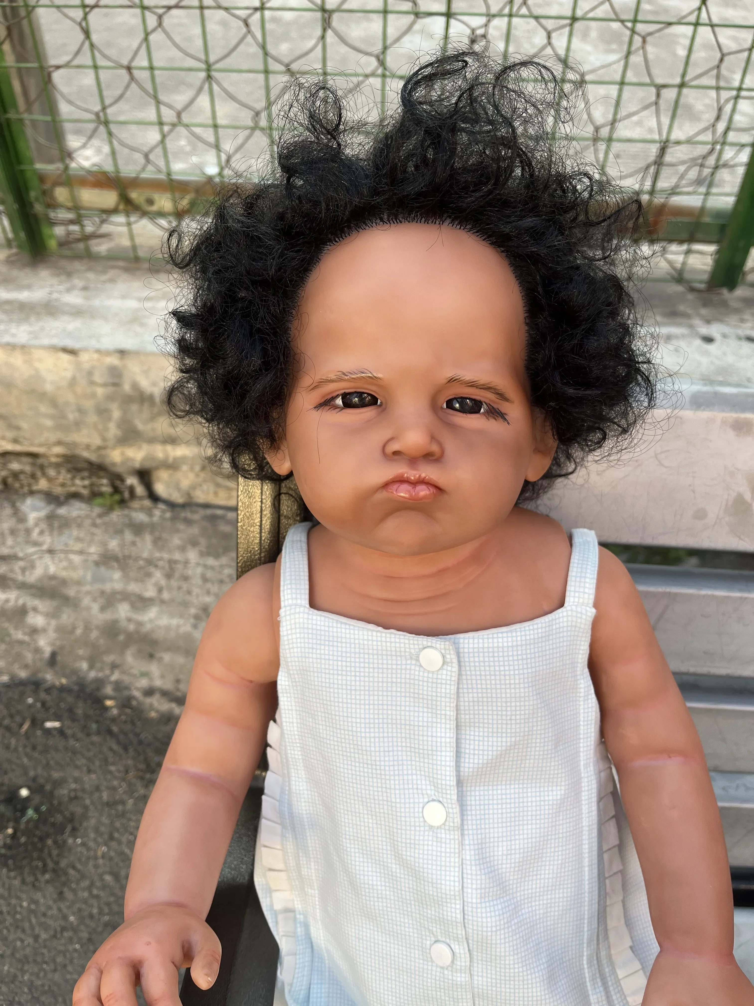 SINO-BB 28inch Reborn Baby Doll Grace about 70cm Dark Skin With Hand-Rooted Hair Already Finished Doll With Beautiful Dress