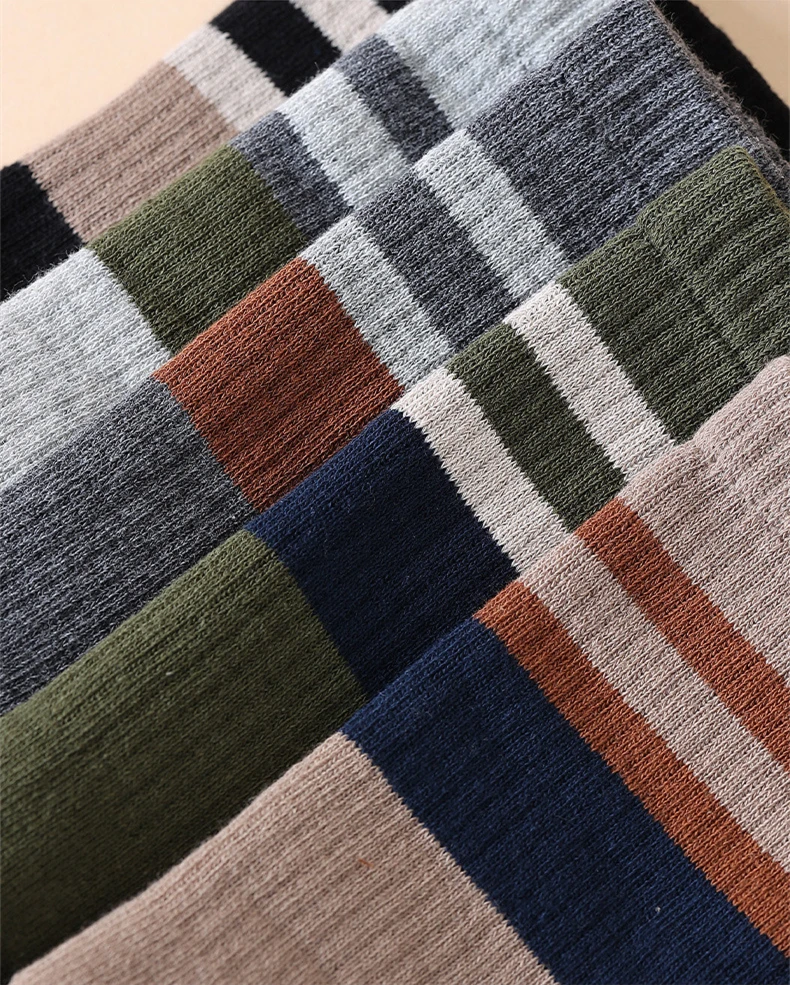 5 Paar Frottee-Zehensocken für Herren, Baumwolle, gestreift, dick, weich, elastisch, schweißabsorbierend, warm halten, Partykleid, lange 5-Finger-Happy-Socken – Detail 3
