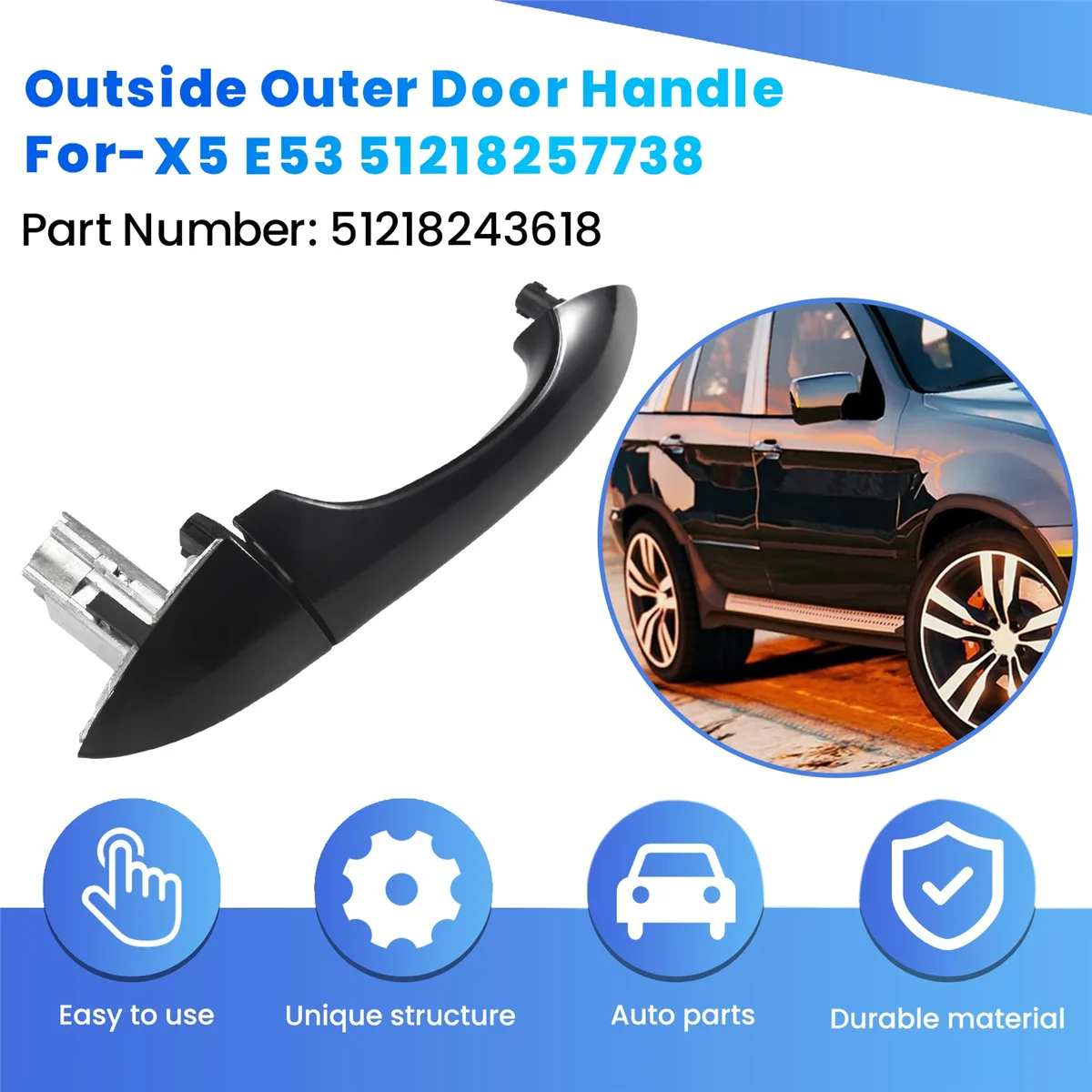 

#93A Automotive Parts & Accessories,Car Glass Black Front/Rear Right Side Outside Outer Door Handle,Bright black