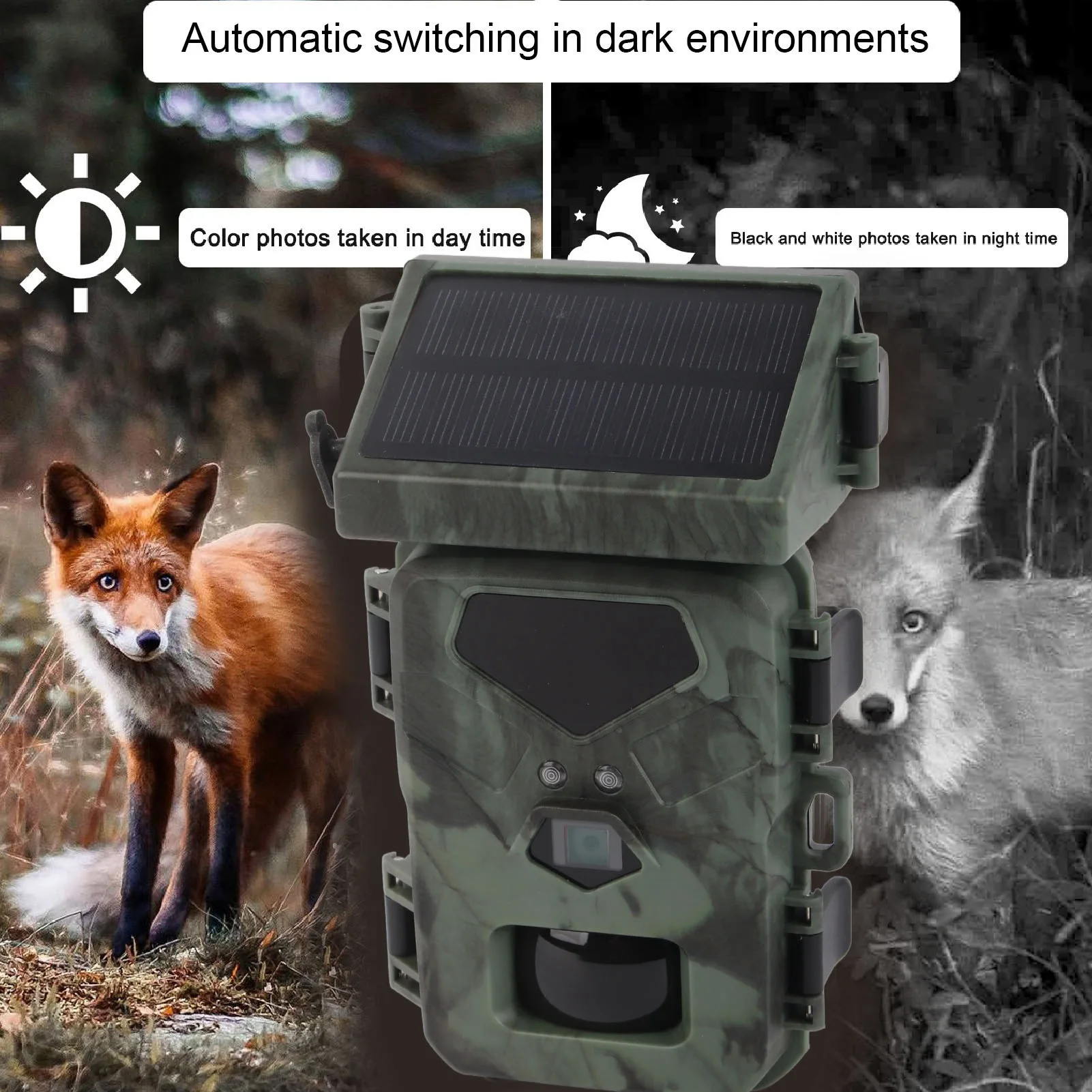 Solar Powered Deer Camera Trail Camera IR Night Vision Waterproof HD Solar Powered Deer Camera for Outdoor Wildlife Monitoring