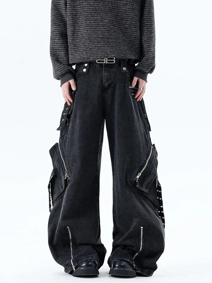 

Heavyweight Deconstructed Workwear Jeans Men's Winter Multi-Pocket Design Straight Leg American Trendy Brand Knife Wide Leg P...