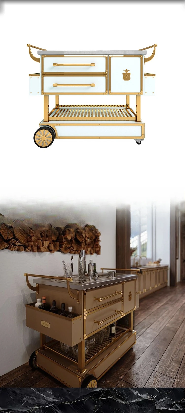 Italian light luxury trolley, villa wine cabinet KTV high-end hand push dining table