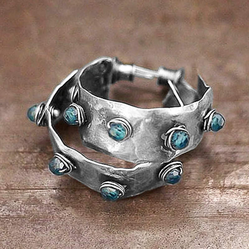 

925 Silver Synthetic Turquoise Ear Buckle C Shape Circle Ring Hoop Huggie Earrings For Women Men Vintage Silver Unisex Jewelry