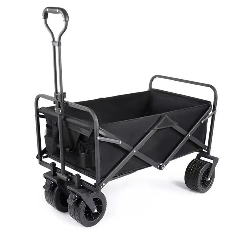 Collapsible Heavy Duty Beach Wagon Cart Outdoor Folding Utility Camping Garden Trolley with Universal Wheels Adjustable Handle