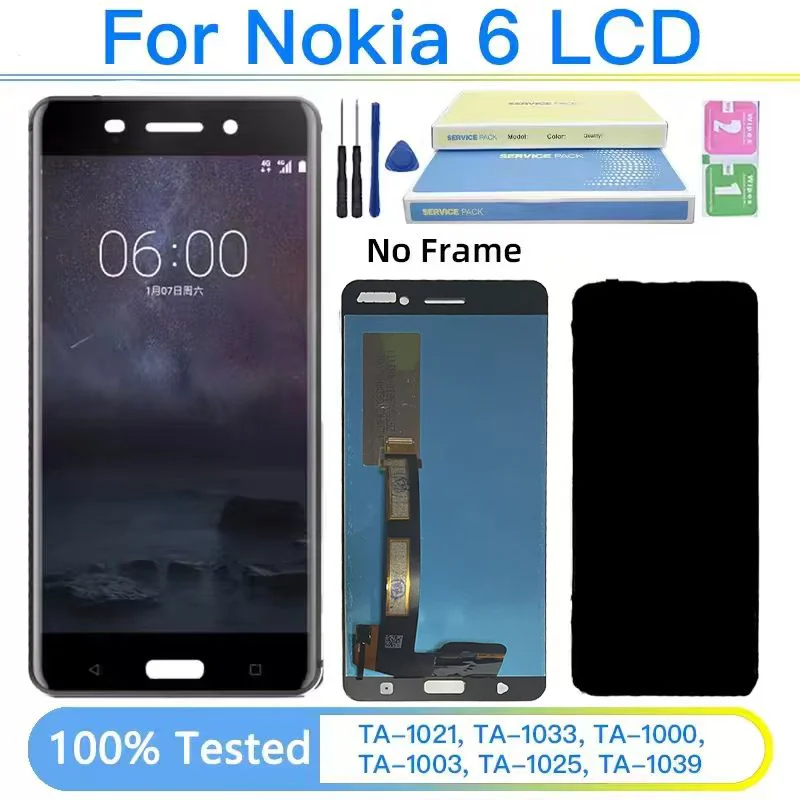 TA-1021, TA-1033, TA-1000, TA-1003, TA-1025, TA-1039 Premium Lcd For Nokia 6 Display Touch Screen Digitizer Panel Assembly