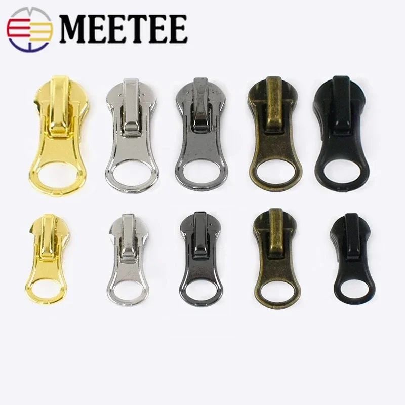 Meetee 10Pcs 3# 5# 8# Retro Bronze Zipper Slider for Metal Zippers Bag Jacket Zip Head DIY Clothes Sliders Puller Repair Fitting