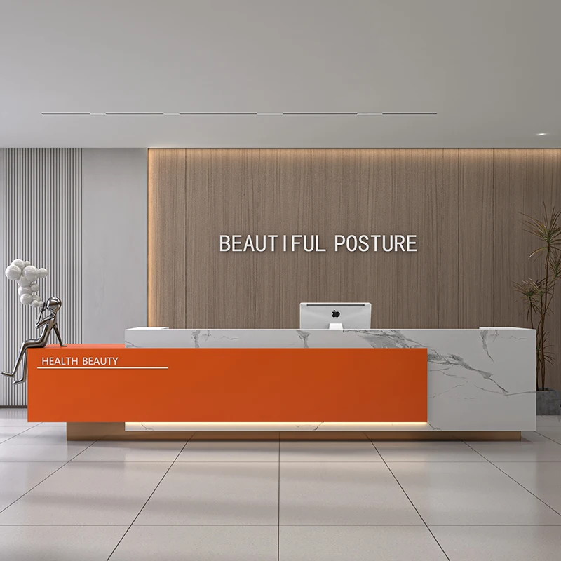 

Storage Orange Reception Desks Boutique Design Luxury Clinic Reception Desks Modern Beauty Salon Mostrador De Tienda Furniture