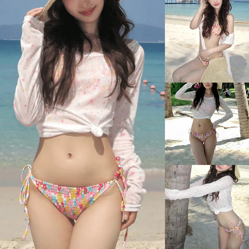 

Легкий пляжный купальник-бикини, комплект из трех предметов, экологически чистый женский купальник с накидкой