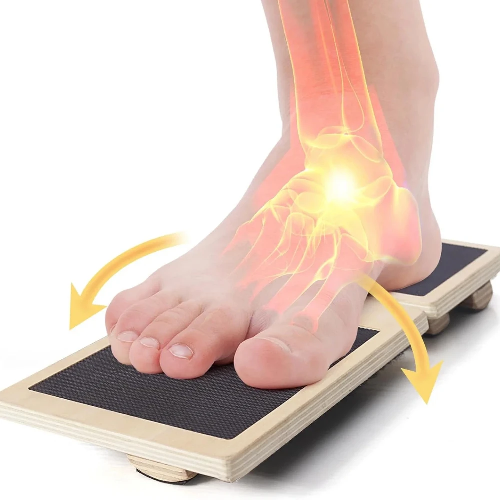 Image of Knöchelstärkungs-Trainingsgerät für Verstauchungen, Einzel-Fuß-Balanceboard, Rutschfestes Holz-Wackelbrett, SCHWARZ