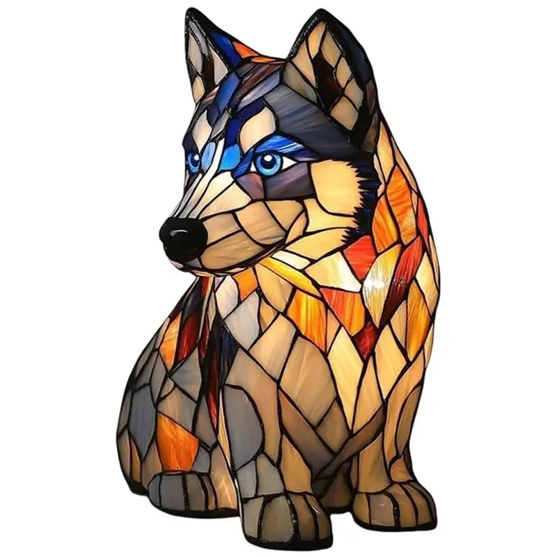abuh-ステンドグラスハスキーランプ-かわいいハスキー樹脂製ナイトライト-ベッドサイドランプ-寝室-リビングルームの装飾-ホームデコレーションギフト
