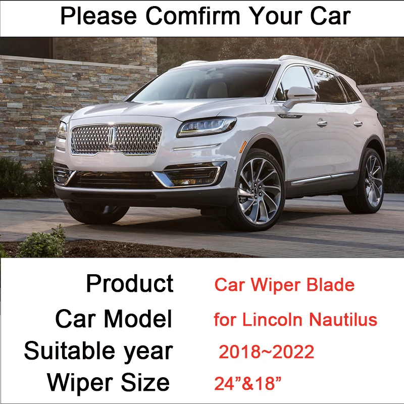 for Lincoln Nautilus 2018~2022 2019 2021 Frameless Rubber Wipers Snow Scraping Front Windshield Brushes Car Accessories