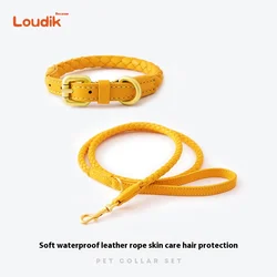 Loudik Woven Leather Dog Leash Pet Collar Dog Walking Leash Dog Strap with Exquisite Snap Pet Accessories
