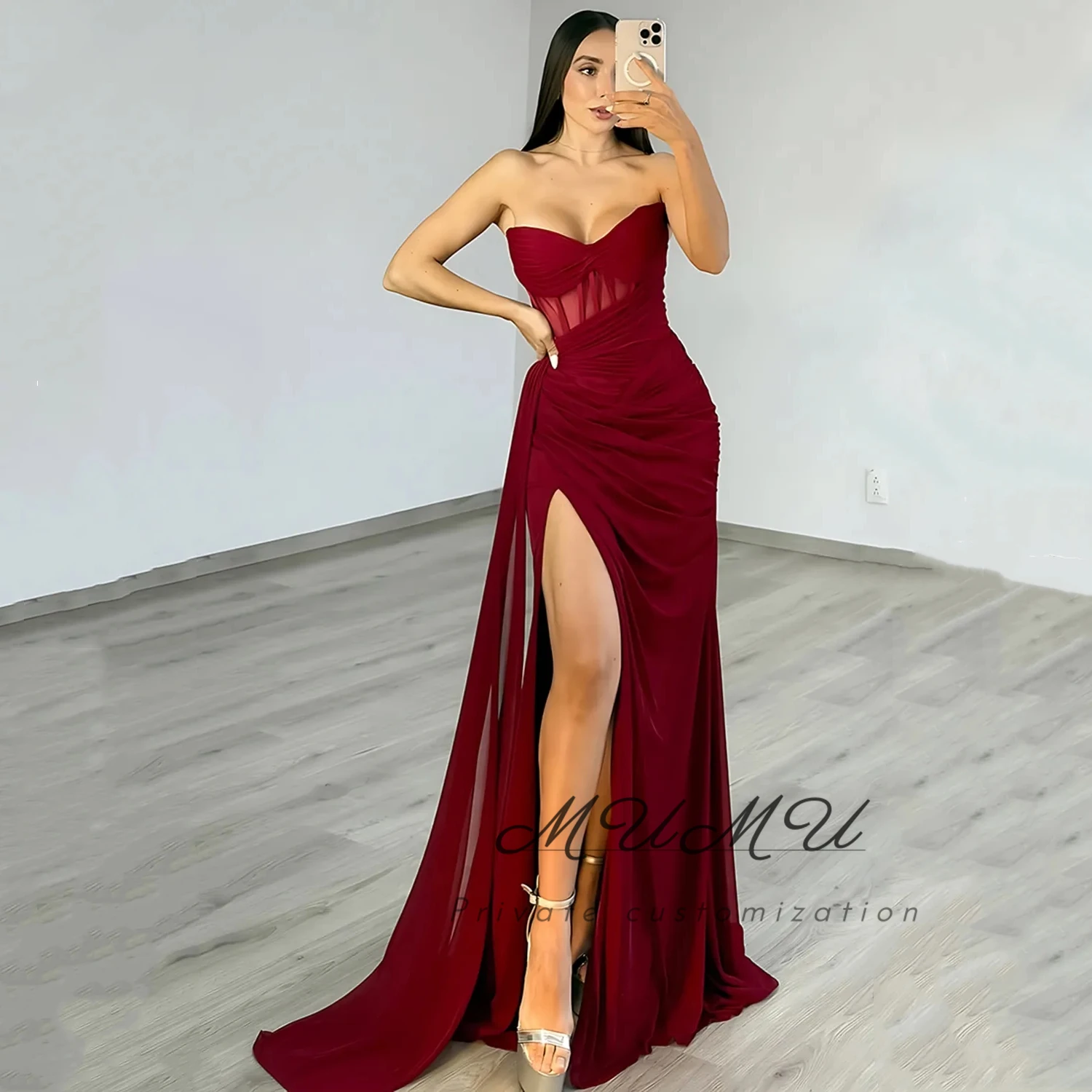 

MuMu Customized فساتين سهرة Prom Dress Elegant Women's Party Dresses Платье Вечернее Wine Red Evening dresses Cocktail Dresses
