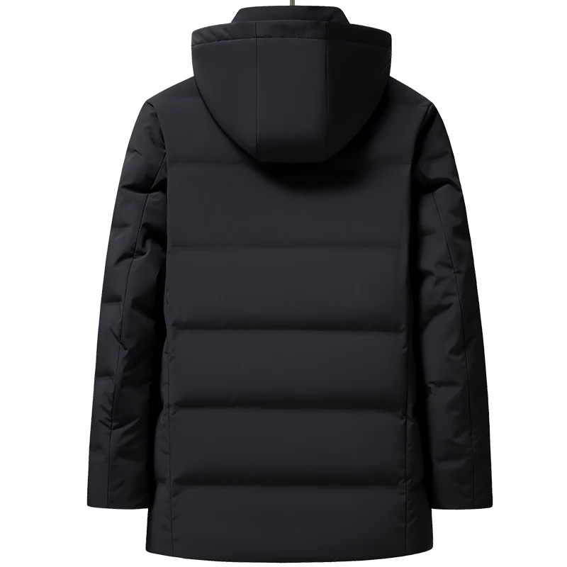 Casual Winter Mens Warm Hooded Duck Down Jacket Solid Detachable Hat Puffer Coat Outwear Loose Windproof Thick Mid-Length Parkas