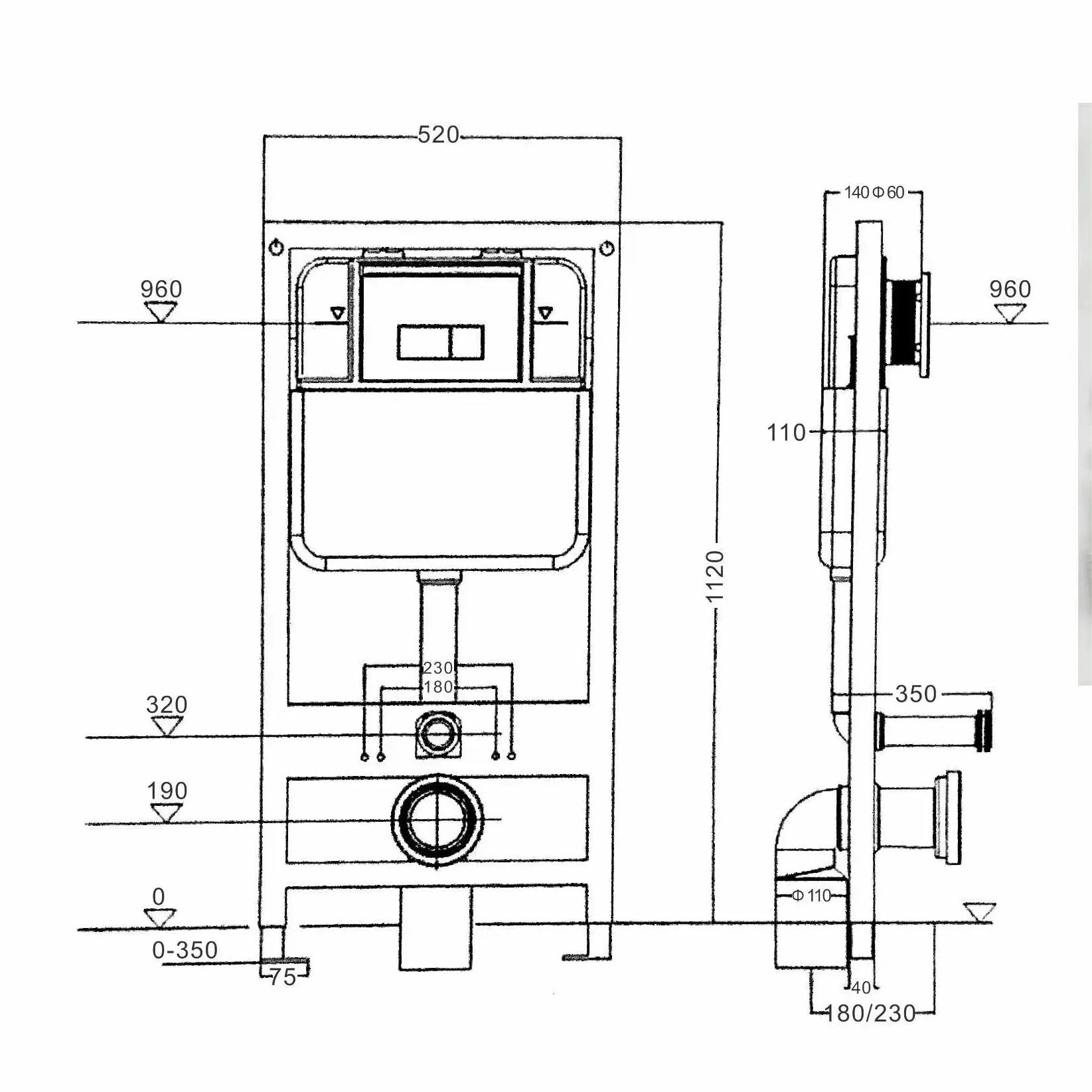 Modern European Style Dual Flush Bathroom Wall-Hung Toilet Concealed  WC Cistern with Ceramic ABS Stainless Steel Water Tank