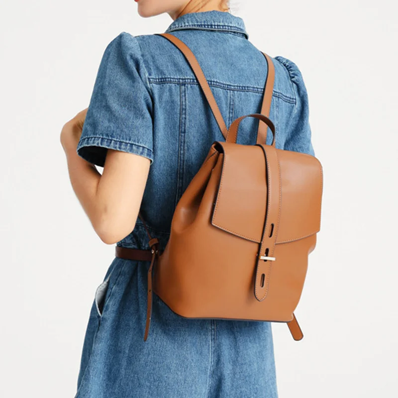 Women Backpack Rucksack Book Laptop Bags Genuine Leather Satchel Real Cowhide Lady Female Computer Student Bag Knapsack