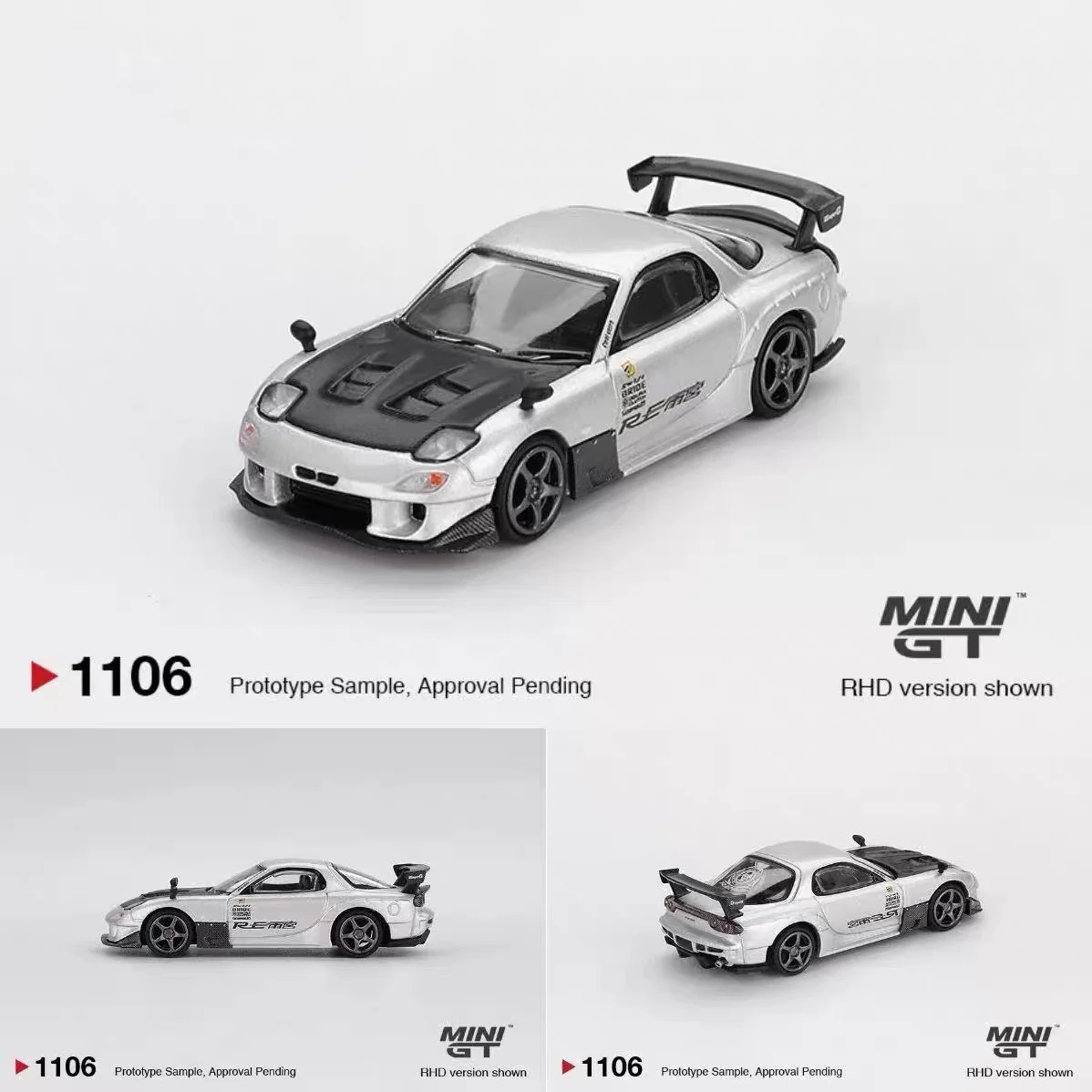 

MINI GT 1:64 #1106 Mazda RX-7 RE-Amemiya Silver Metallic Alloy Die Cast Car Model Collection Gift