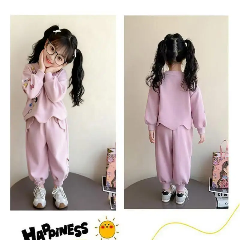 

Girls' 2025 Spring Autumn 2Pcs Sports Sweatshirt Set Casual Fashion Baby Kids Soft Leisure Two-Piece Outfit New Tracksuit