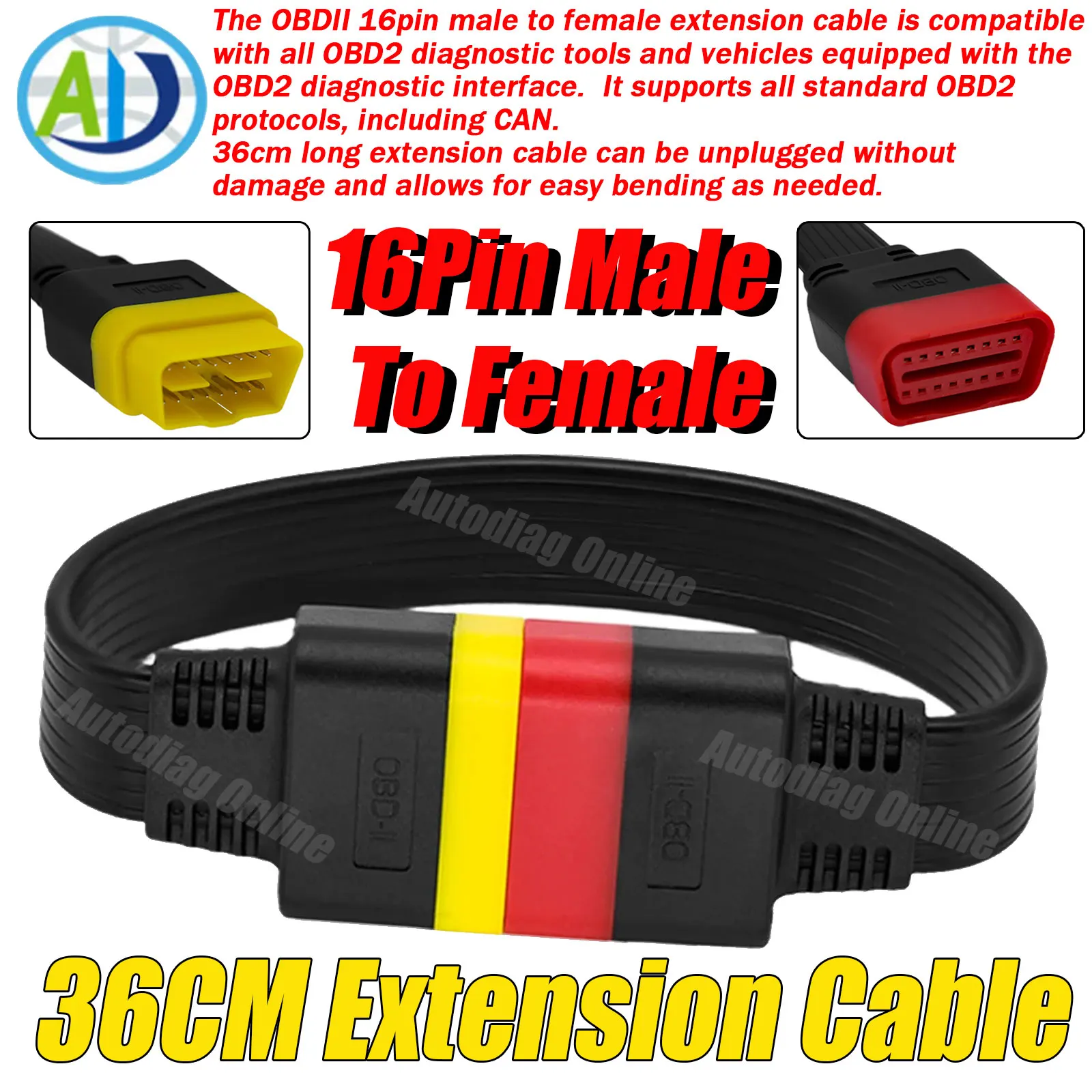 كابل تمديد obdii 16Pin ذكر إلى أنثى لإطلاق Thinkdiag Easydiag 36 سنتيمتر obd2 كابل تمديد التشخيص #1