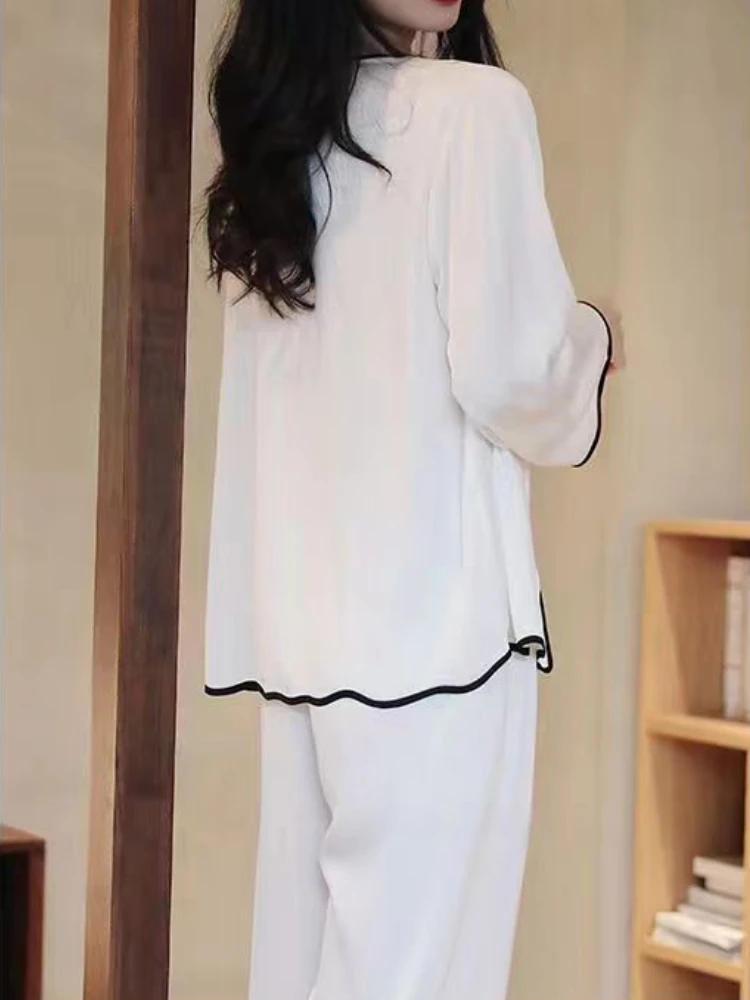 Pajama Sets for Women Spring Autumn Baggy Panelled Sleepwear Home Elegant Ulzzang Soft Casual Students Loungewear Simple Chic