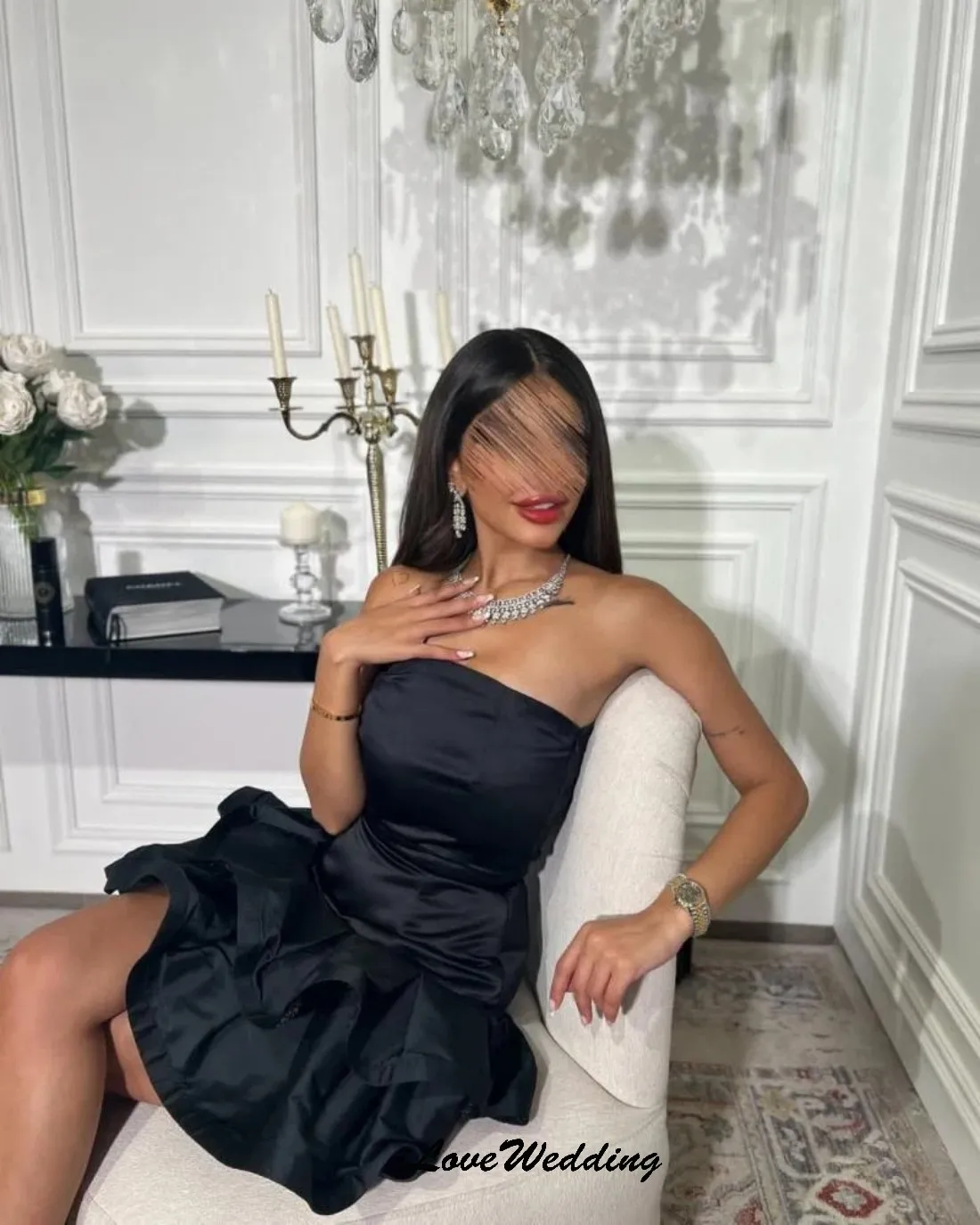 

Dark Blue Strapless Short Prom Dress 2025 Satin A-Line Mini Length Elegant Women Party Dress Pleated Homecoming Dress Customized