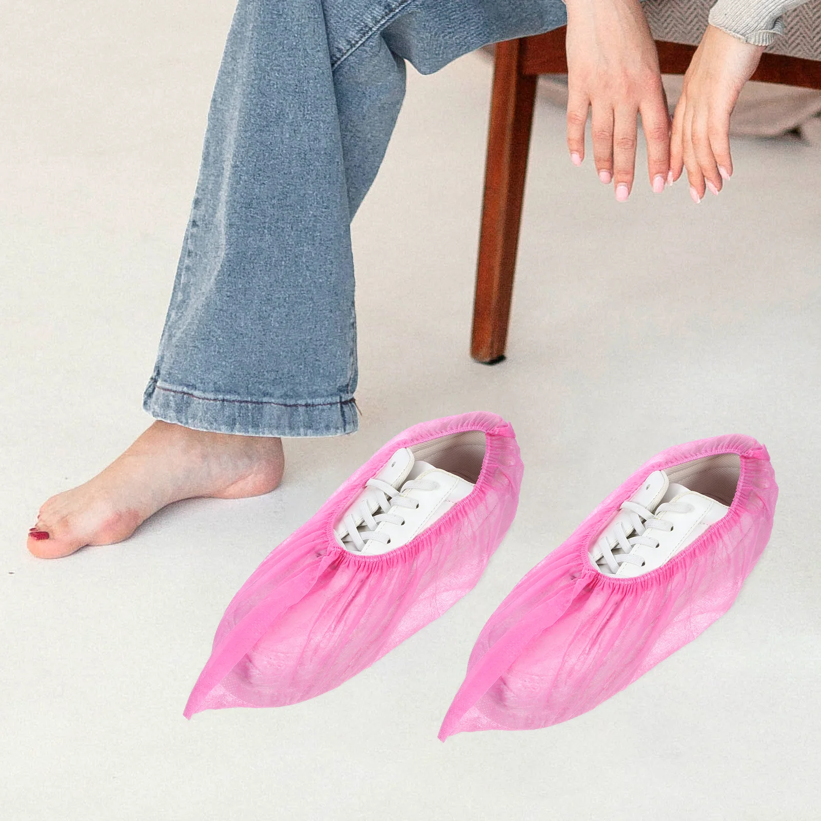 100 個防塵不織布使い捨て靴カバー弾性バンド通気性軽量滑り止め靴カバー仕事や家庭用