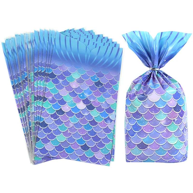 50pcs Mermaid Tail Candy Gift Bag Kid Girl Little Mermaid Theme Birthday Party Supplies Cookie Bag Baby Shower Decoration Favors