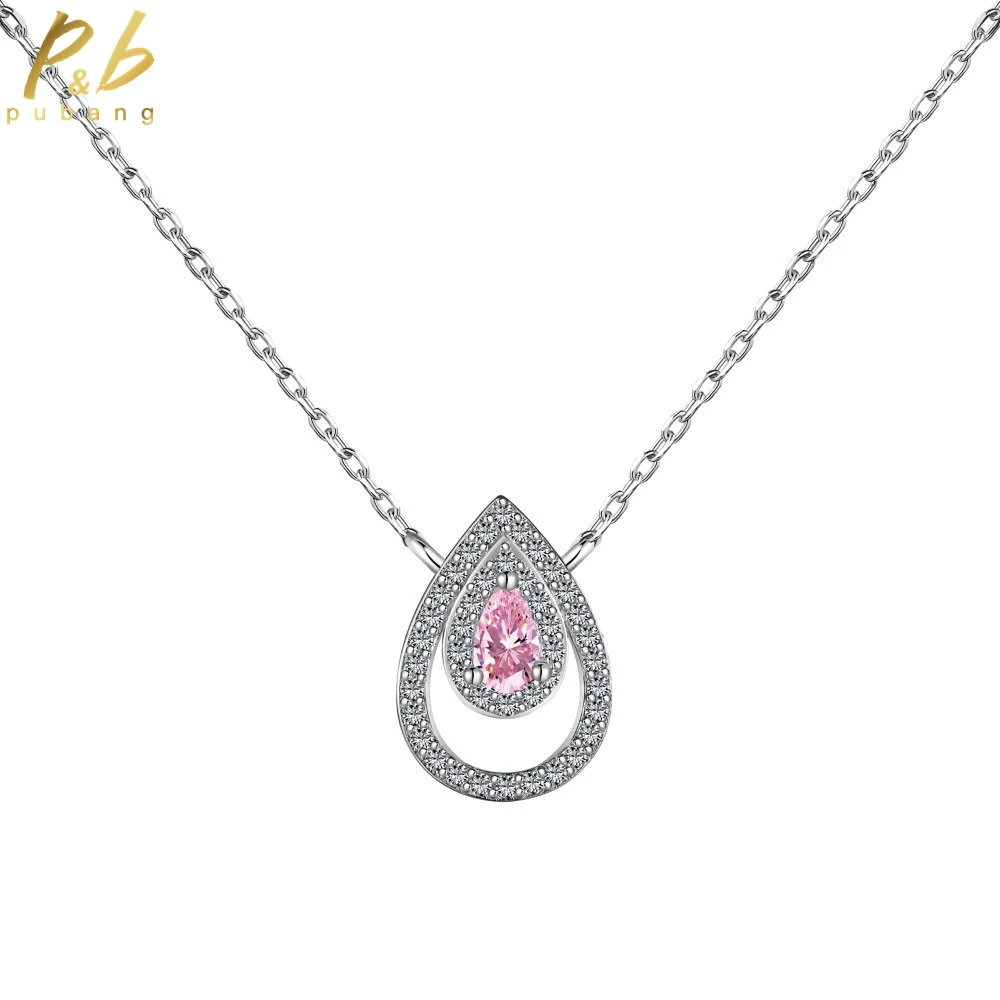 

PuBang Fine Jewelry Pear Pendant Necklace 925 Sterling Silver Created Moissanite for Women Anniversary Party Gifts Free Shipping